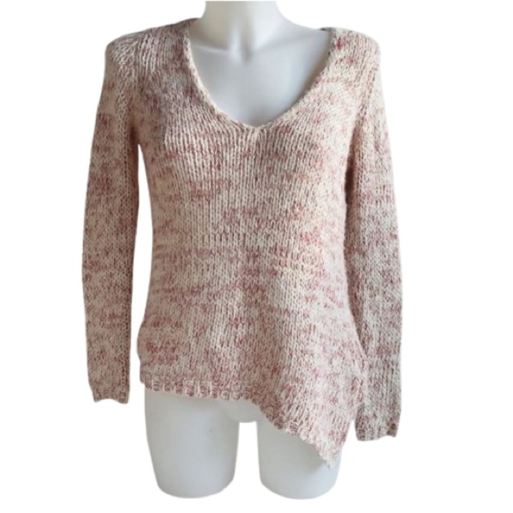 Zara Knit Mohair Asymmetrical High Low Pull Over Cream & Red Size Small - Picture 1 of 12